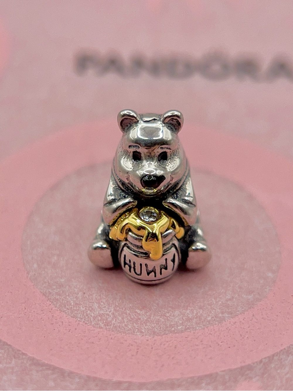 Pandora Disney 100 Winnie Pooh 14k Gold Plated Honey Pot Lab Diamond Charm